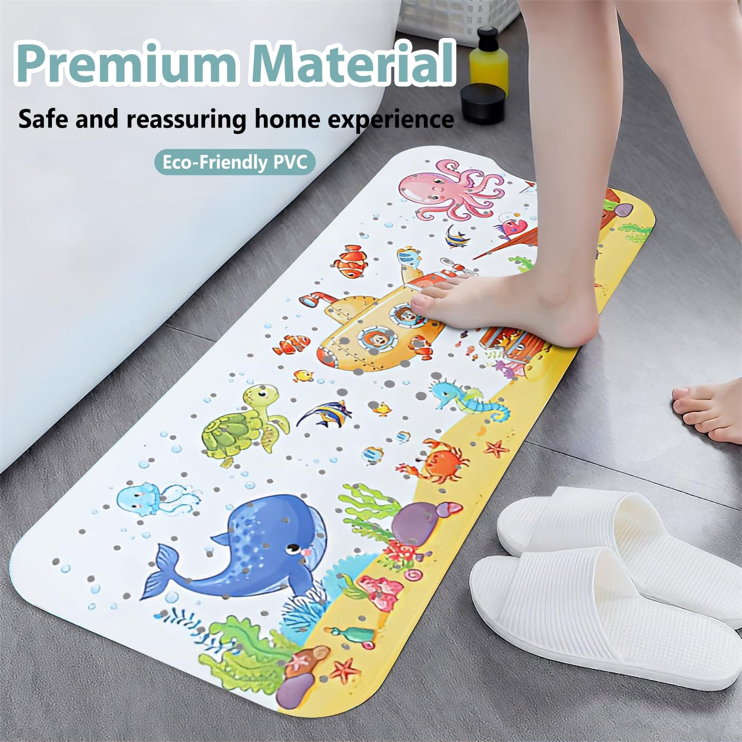 HESUSLA Bath mat non slip anti mould 100x40 cm highly absorbent quick drying bathroom pad with drainage holesAnti slip bathtub pad anti slip bath mat