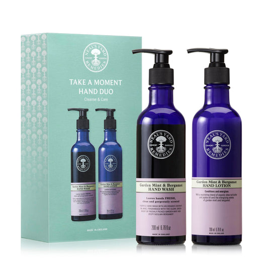 Neal's Yard Remedies Take A Moment Garden Mint & Bergamot Gift Set, Hand Wash & Hand Lotion with Essential Oils, Vegan & Cruelty-Free, Set of 2