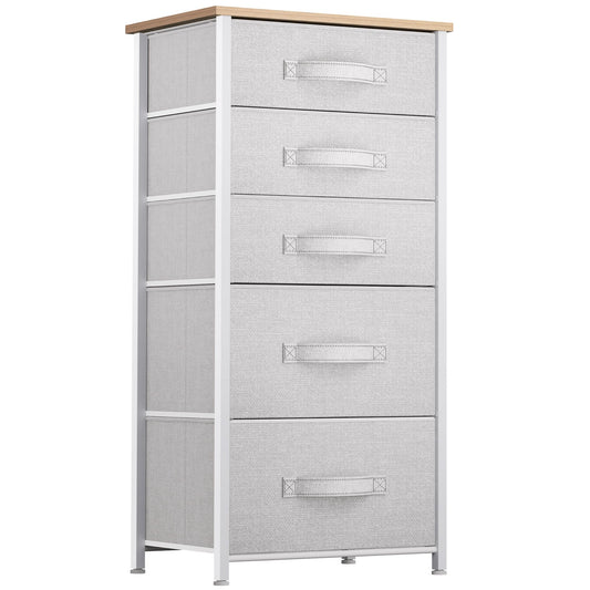 YITAHOME Narrow Chest of Drawers with 5 drawers, Fabric Dressers with Easy Pull Handle,Sturdy Steel Frame,Storage Drawers for Bedroom, Closet,