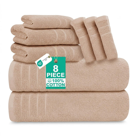 100% Cotton 8 Piece Towel Bale Set - Luxury Bathroom Towels Beige