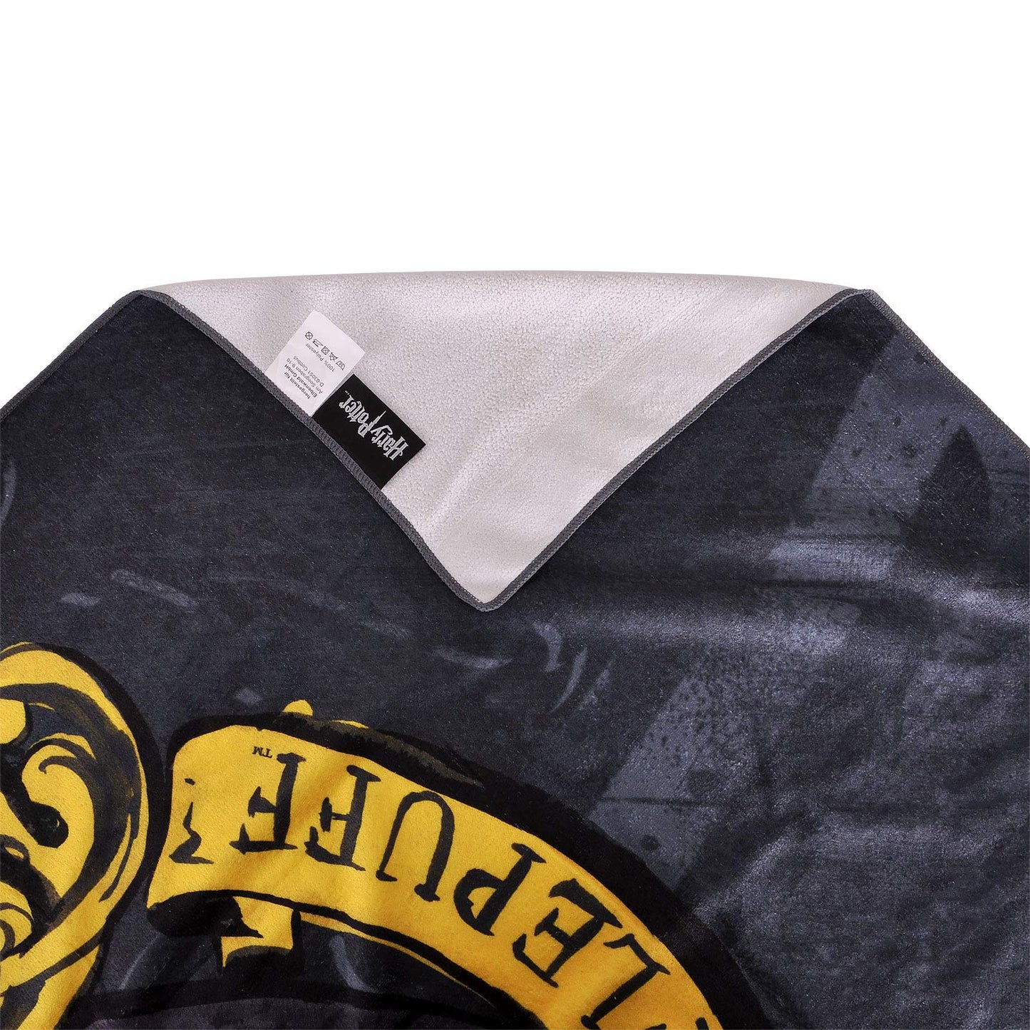 Elbenwald Harry Potter beach towel with Hufflepuff Houses coat of arms motif 90x180cm gray