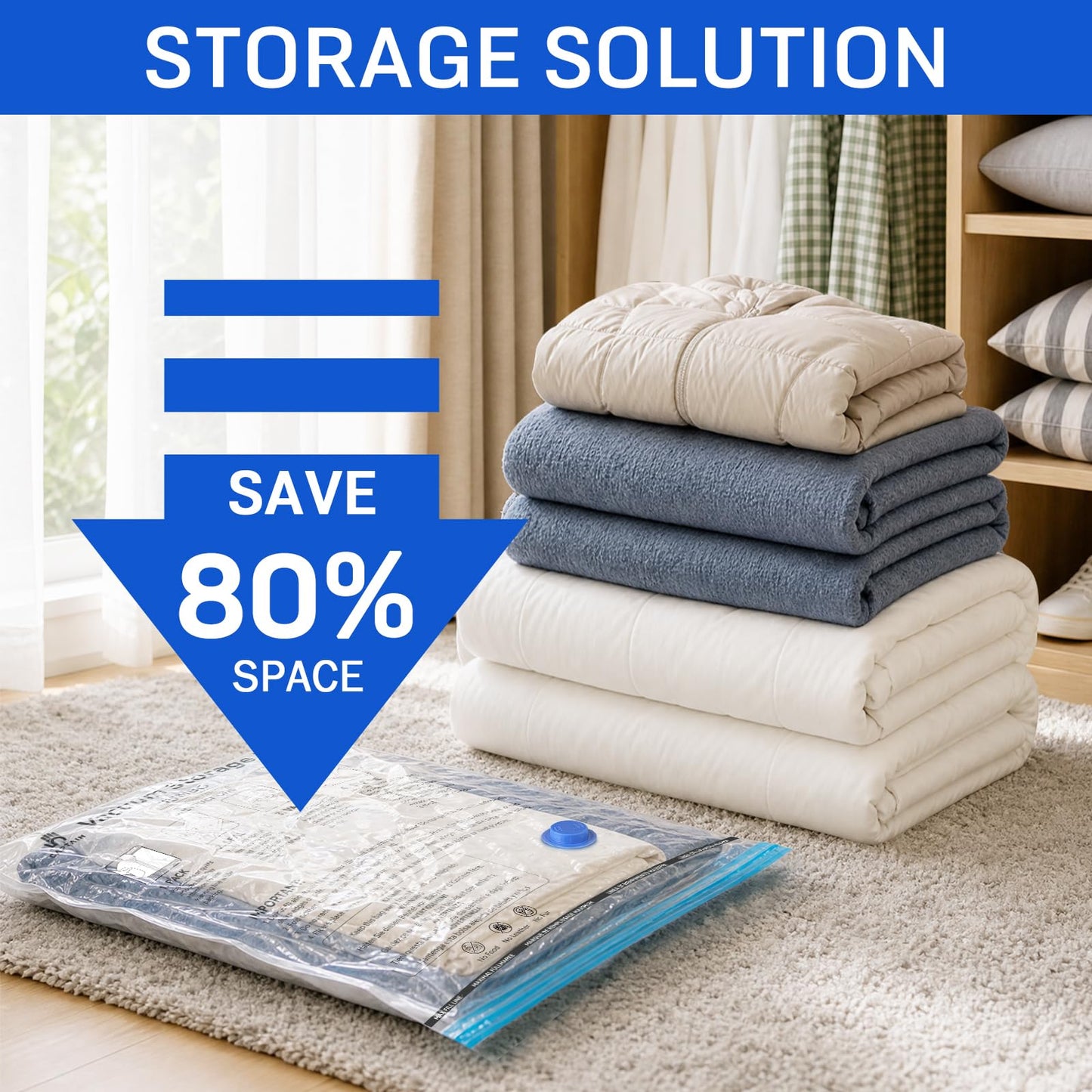 CaptainFive Vacuum Storage Bags 6-Pack (2 Jumbo + 2 Large + 2 Medium), Space Saver Sealer Vacuum Bags for Clothes, Pillows, Duvets, Bedding