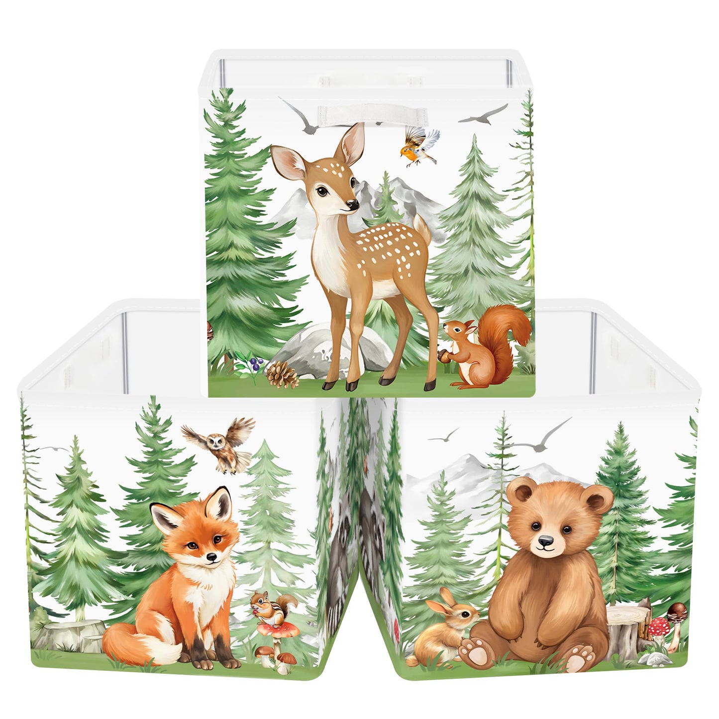 Clastyle 3 pcs Cute Animals Cube Storage Boxes for Shelves Kallax Boxes