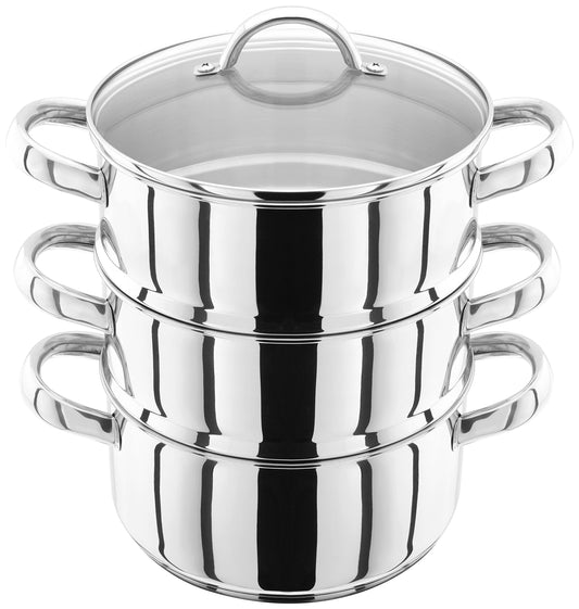 Judge Stainless Steel 3 Tier Steamer Set with 20cm 1.6L Casserole, 2 Steamers and Lid, Induction Ready, Gift Boxed - 25 Year Guarantee