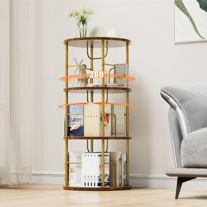 OCTORO 3 Tier Rotating Bookshelf, 360° Corner Bookshelf Tower, Round Revolving Bookcase with Adjustable Levels, Spinning Book Shelf for Home Office