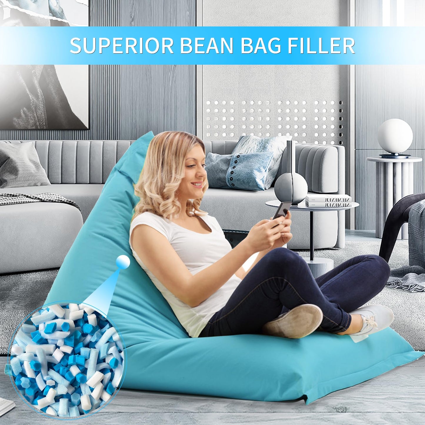 HONEHO 4.4KG Shredded Gel Memory Foam Filling, Comfortable and Soft Bean Bag Chair Filler, Memory Foam Stuffing for Cooling Pillow, Beanbag