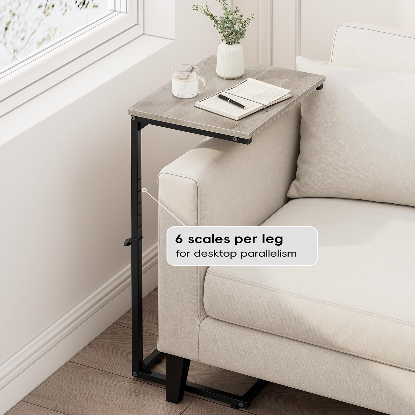 Vagusicc C-Shaped Side Table, Adjustable Height 45-85cm Sofa Side Tables, Small Side Table for Small Spaces