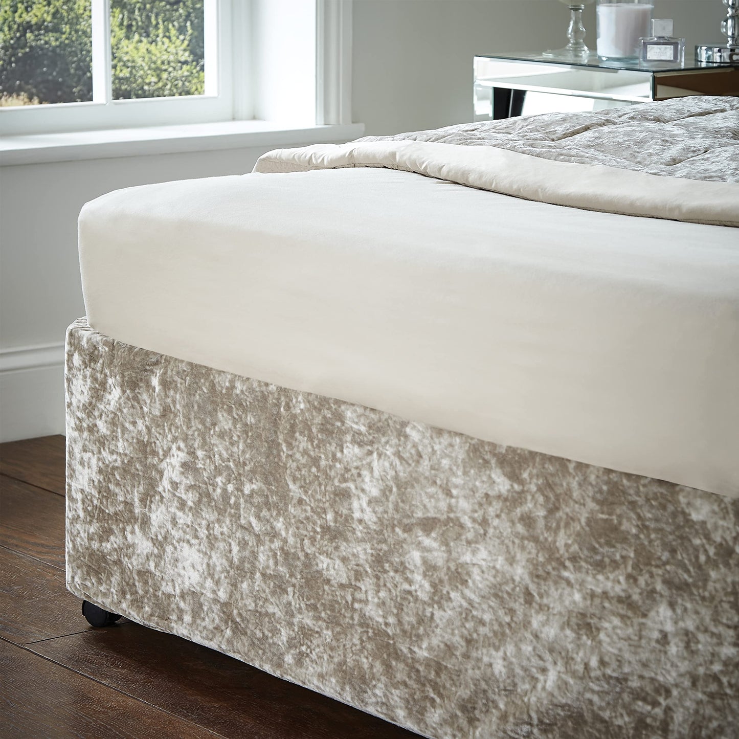 Catherine Lansfield Crushed Velvet King Divan Base Wrap Natural BD/46254/W/BWRAPK/NT