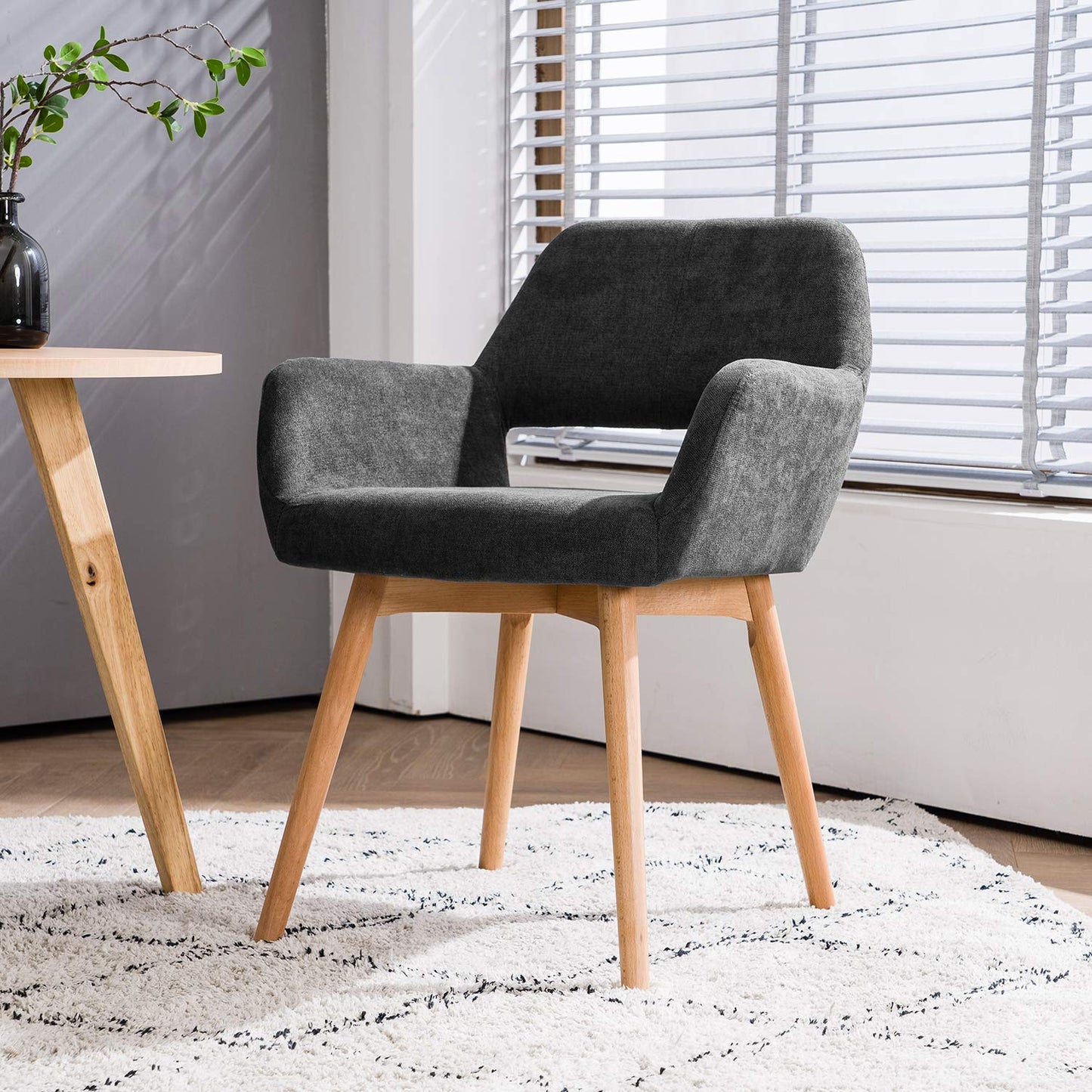 YEEFY Desk Chair No Wheels Vanity Chair Comfy Accent Chair for Living Dining Room Bedroom Home Office Mid Century Modern Upholstered Armchair with