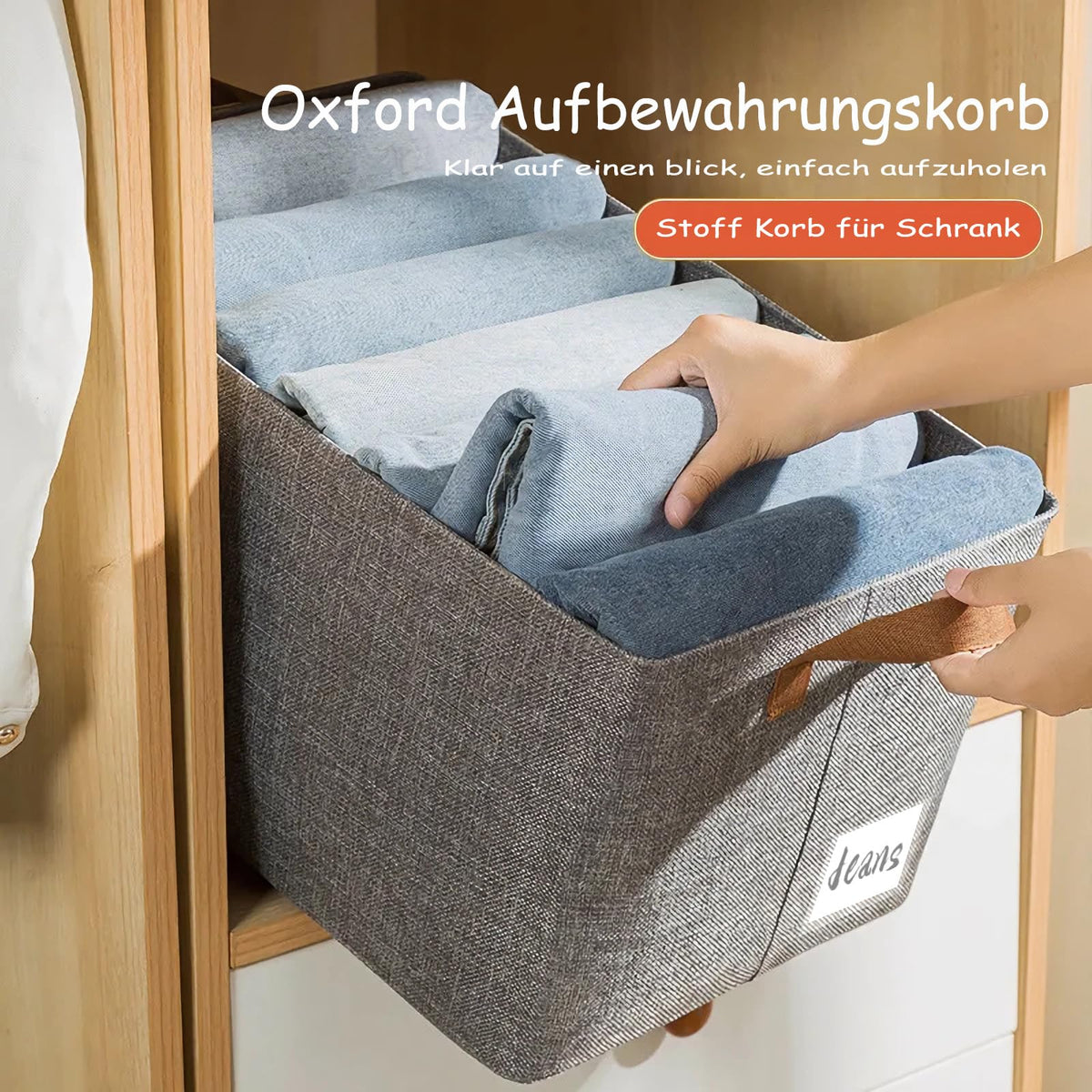 AARAINBOW Closet Storage Baskets 4 Pack, Foldable Fabric Storage Boxes for Shelves, Stackable Clothes Organiser with Steel Frame & Handles, 23L Grey