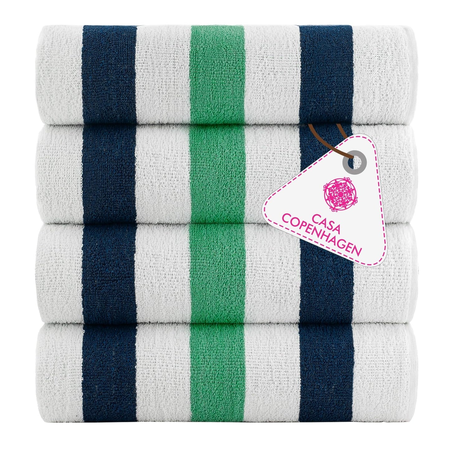 CASA COPENHAGEN Monaco Beach Towels, durable & long-lasting, quick-drying, for pool, bath & shower, 76 x 152 cm, 4-piece set of cotton beach towels