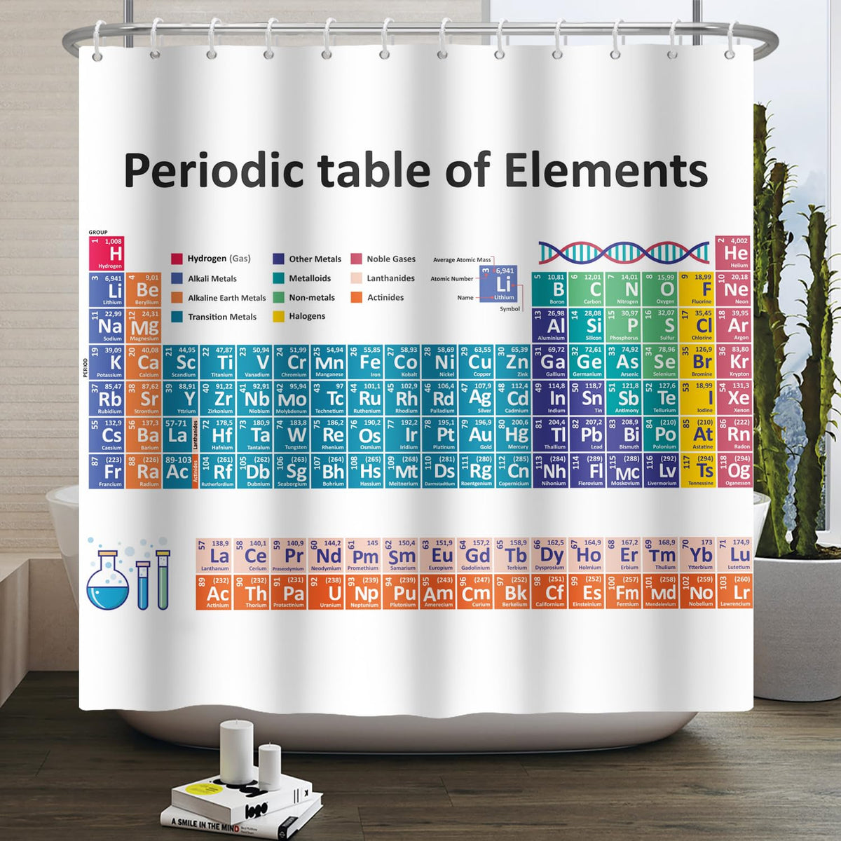ASDCXZ Periodic Table Shower Curtain 180x200 cm, Bathroom Washable Shower Curtains