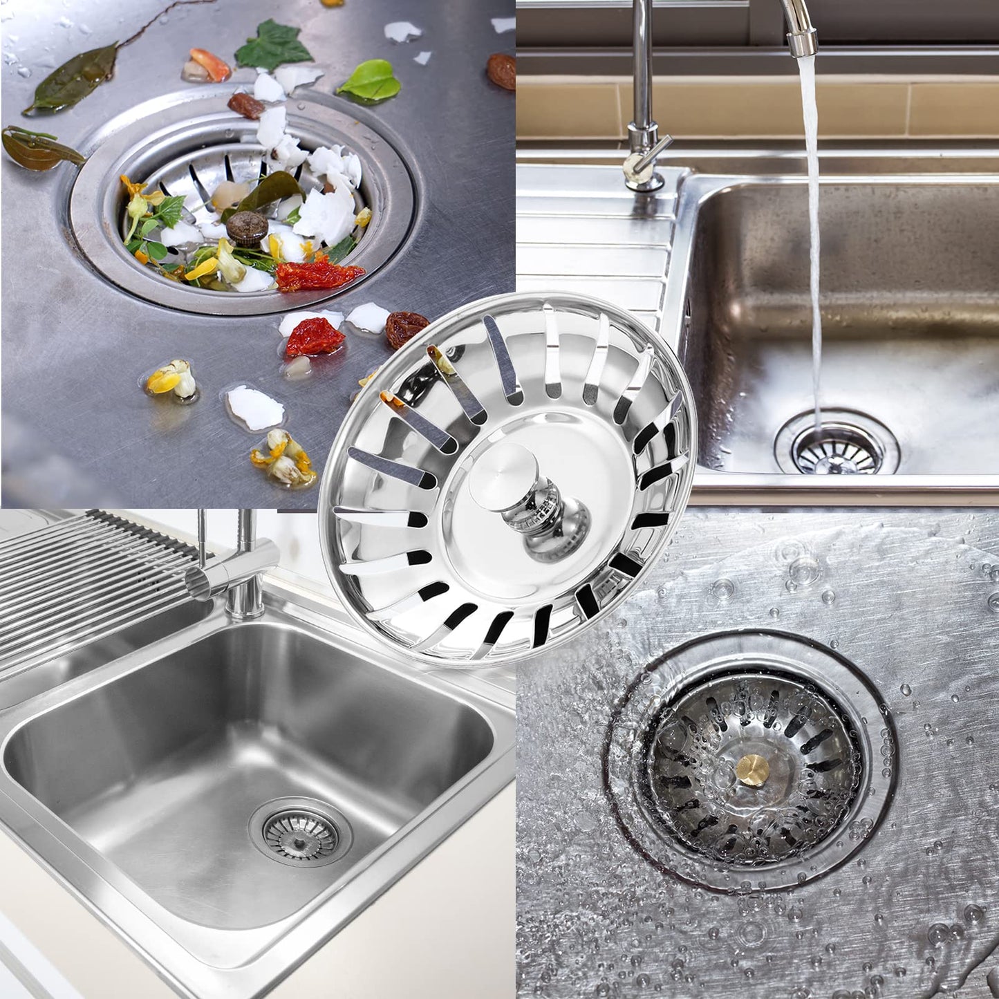 78mm Kitchen Sink Bowl Strainer and Plug, Stainless Steel Sink Plug for Kitchen Bowl Use, Kitchen Bathroom Food Hair Catcher Filter Stopper