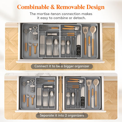 Lifewit Extra Large Cutlery Drawer Organiser, Expandable to 36 Inches Utensil Tray for Kitchen, Adjustable Silverware and Flatware Holder, Compact