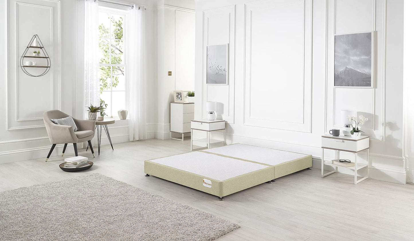 Bed Centre Platform Divan Bed Covered in Luxury Plush, Linen and Tweed Fabric (Charcoal Linen, Double 135 x 190cm)