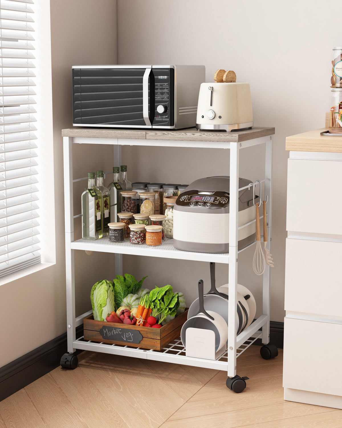 Ornestia 3 Tier Kitchen Trolley With Small Island for StorageWhite