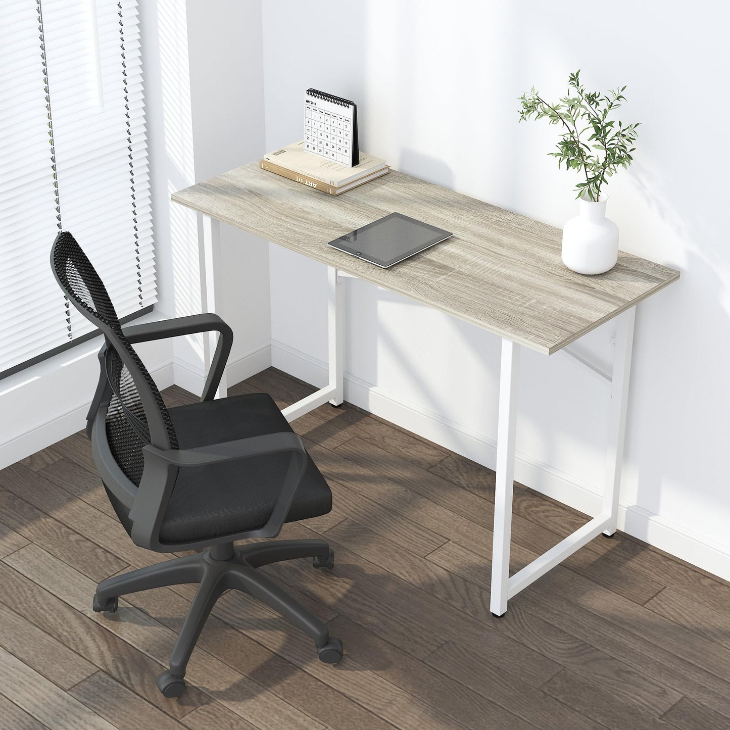 Lutown-Teen Folding Desk 120 cm No Assembly Required, Beige