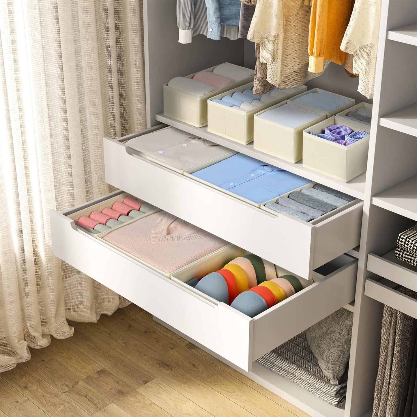 Homsorout 12 Pack Drawer Organisers Foldable Box - Fabric Drawer Dividers Wardrobe Storage Organiser Draw Cubes for Bras, Socks, Underwear, Ties