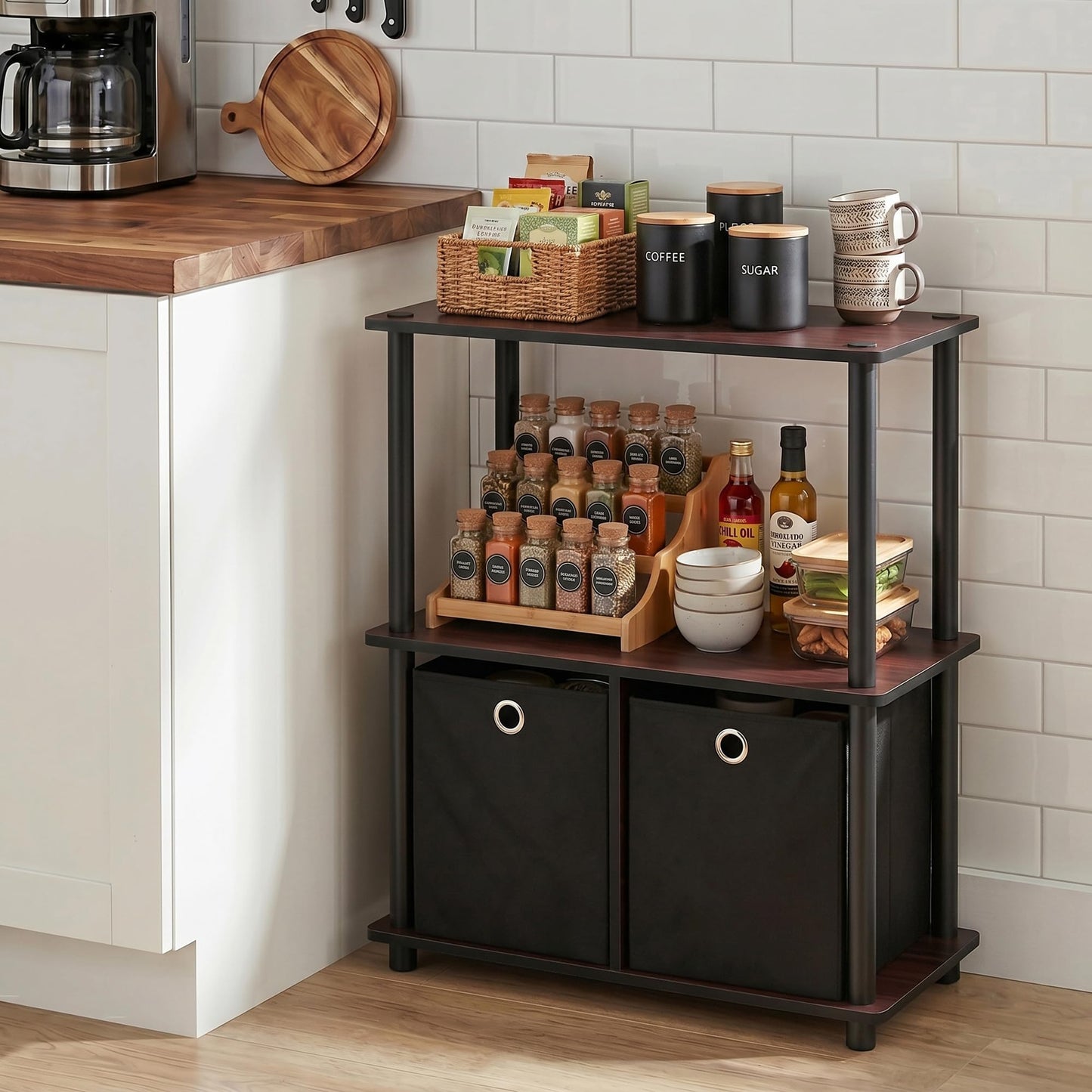Furinno TURN-N-TUBE Storage Shelves, 3-Tier Toolless Book Shelf with Storage Bins, Display Shelf, for Organization and Storage, Living Room, Garage