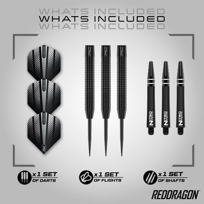 RED DRAGON Razor Edge Black 24g - Tungsten professional steel tip darts set with Dart Flights and Dart Shafts (stems)