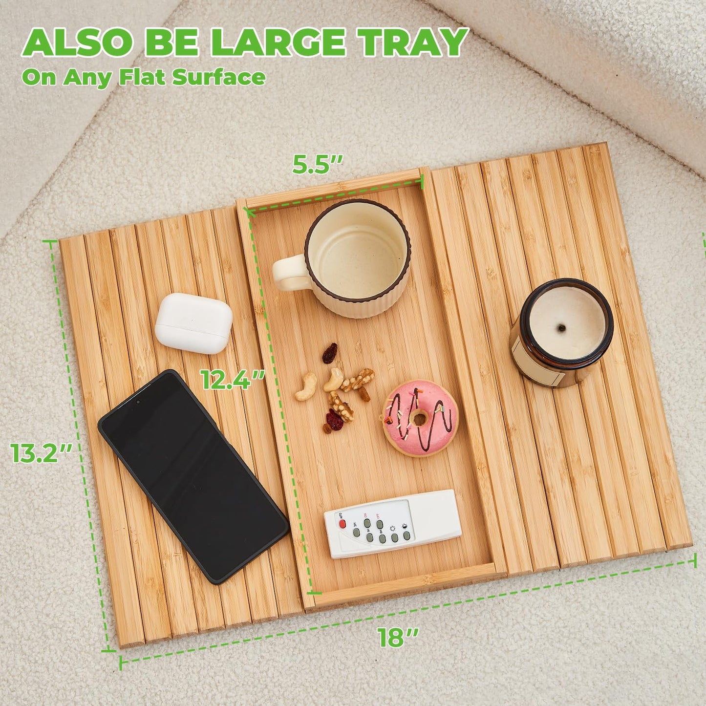LOVYANXUE Bamboo Sofa Arm Tray, Anti Falling Couch Arm Tray Table, Foldable Couch Armrest Table, Portable Sofa Armrest Trays Cup Holder for Drink