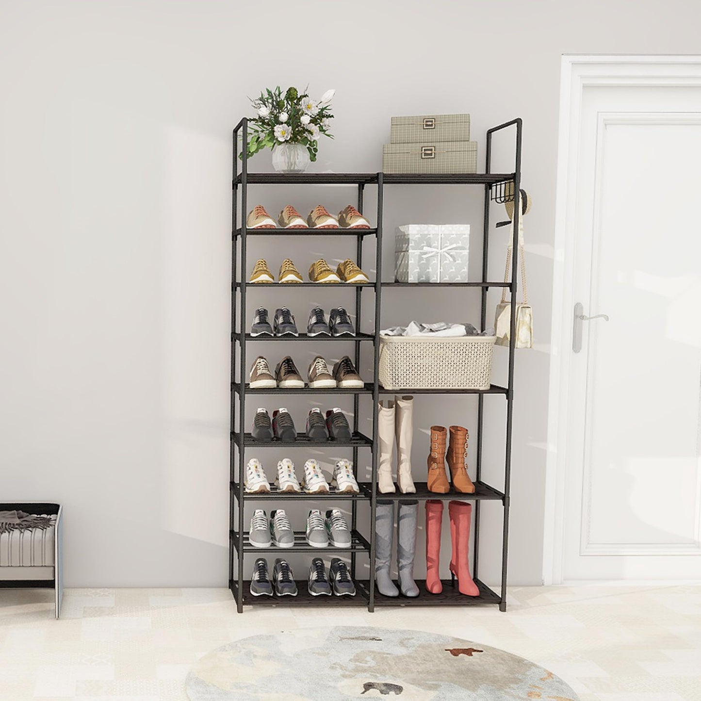 Lxvckly Shoe Rack, 9 Tiers Shoe Storage Organizer, Metal Tall Shoe Shelf Holds 30-32 Pairs, Vertical Shoe & Boot Organizer for Narrow Spaces