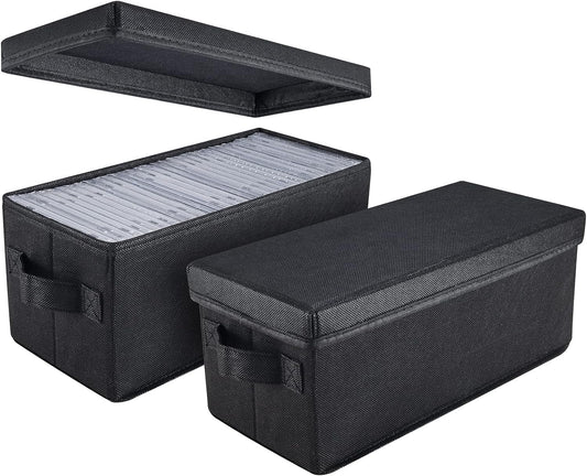 UENTIP CD Storage Boxes - Pack of 2 CD Case Holder - 13.2" x5.9" x 5.3", Container holds 30 CDs in full jewel cases, 60 CDs in slim cases, and 165