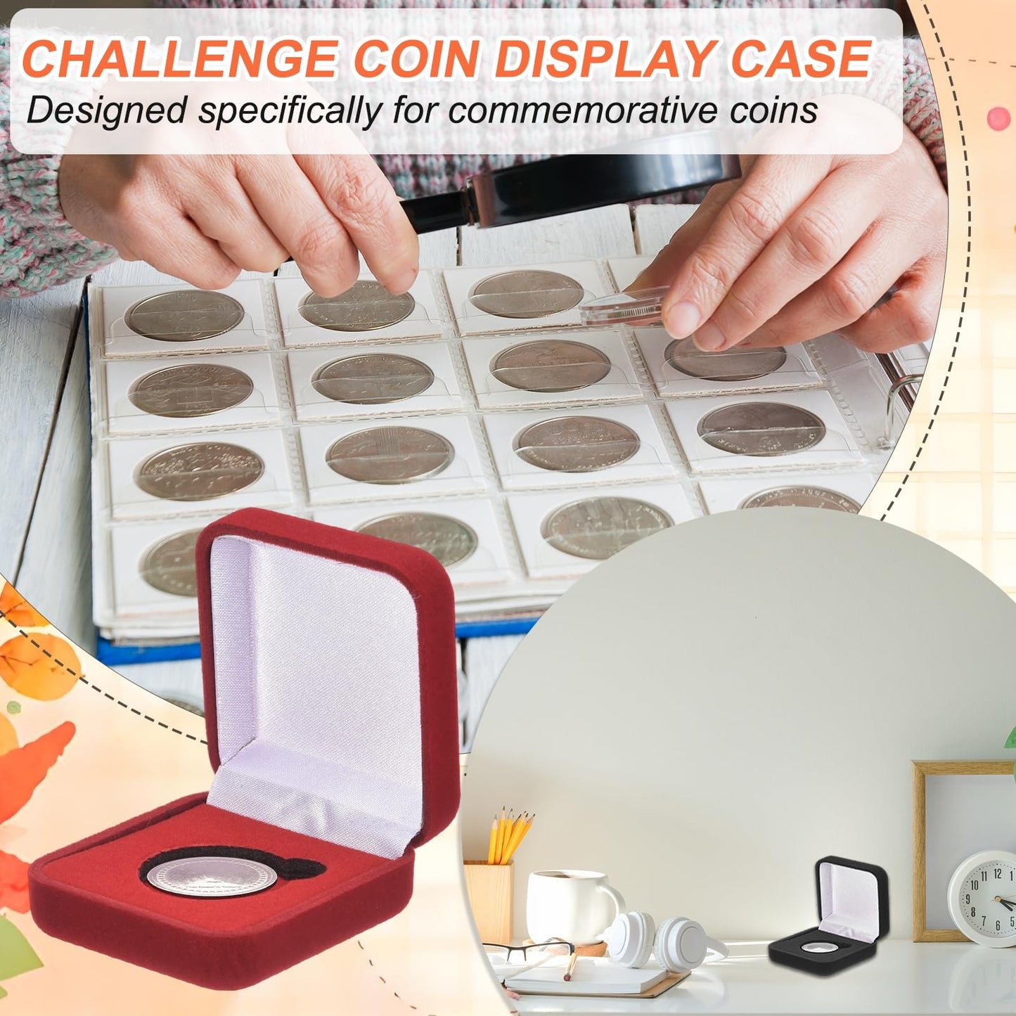 PATIKIL 2Pcs Velvet Challenge Coin Presentation Display Box, 40mm Coin Display Case Badge Gift Storage Protective Holder for Commemorative Medals