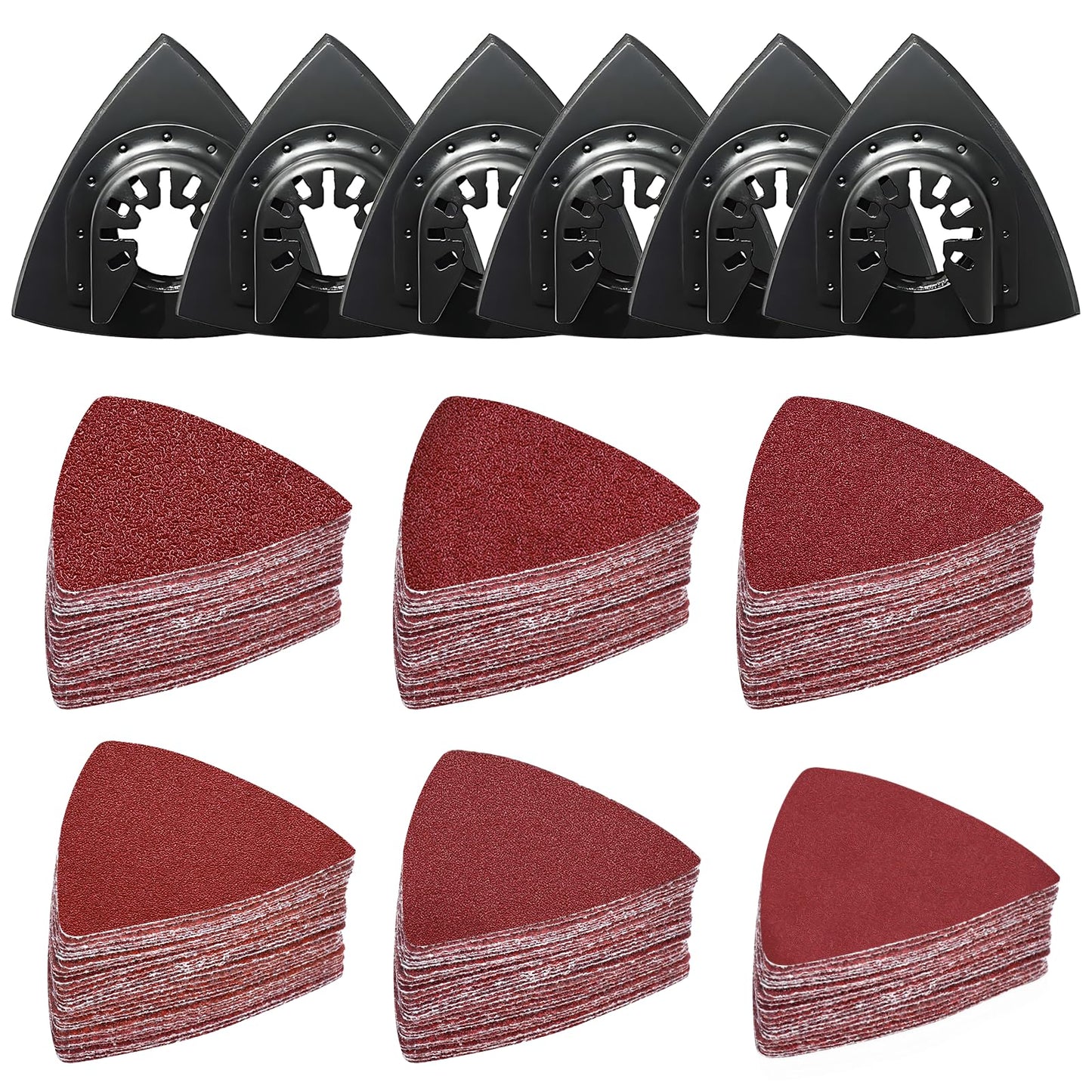 156Pcs Multi Tool Sanding Pad Kit, 6Pcs Triangle Sanding Pads, 150Pcs multitool sanding pad, 40/60/80/120/180/240 Grits Hook & Loop Multitool