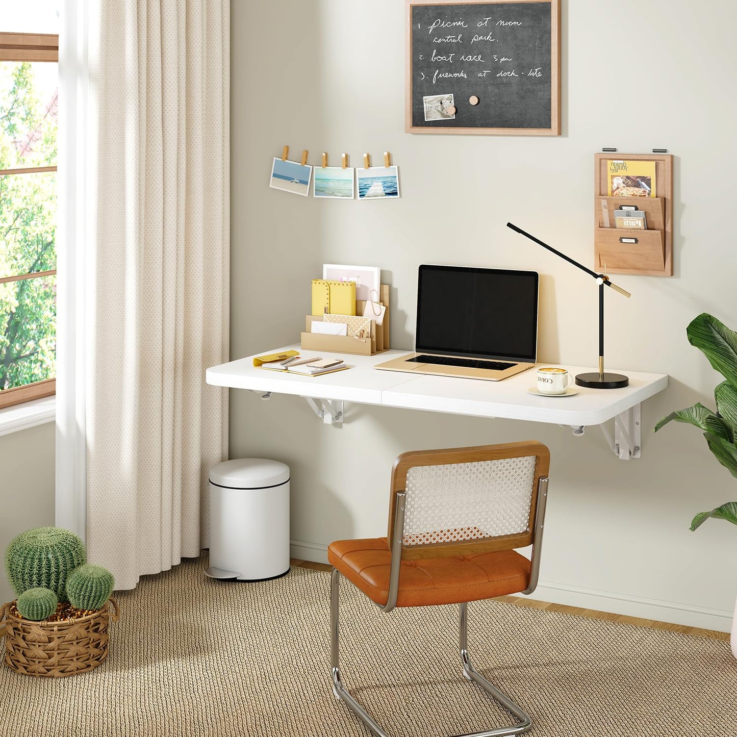 IBUYKE Wall Mounted Folding Table, Floating Wall Desk for Small Spaces, Fold Down Laundry Shelf with Heavy-Duty Brackets