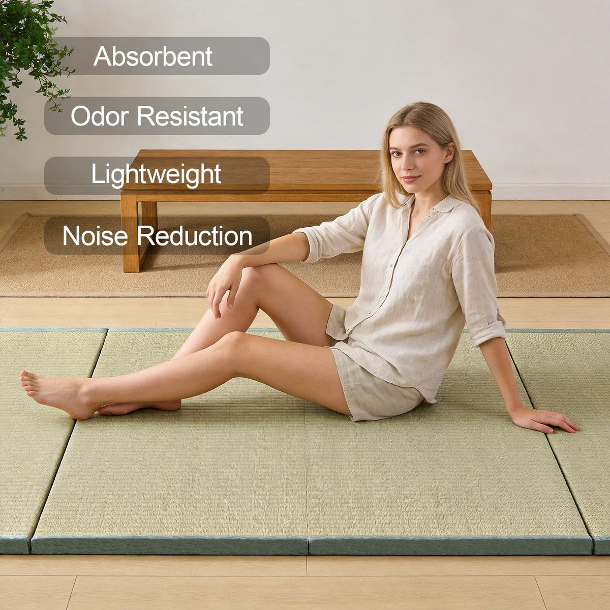 Japanese Traditional Tatami Mat,Mattress Firm And Comfortable 3 Folds Firm And Comfortable Futon Mattress With 100% Natural Green Rush Grass