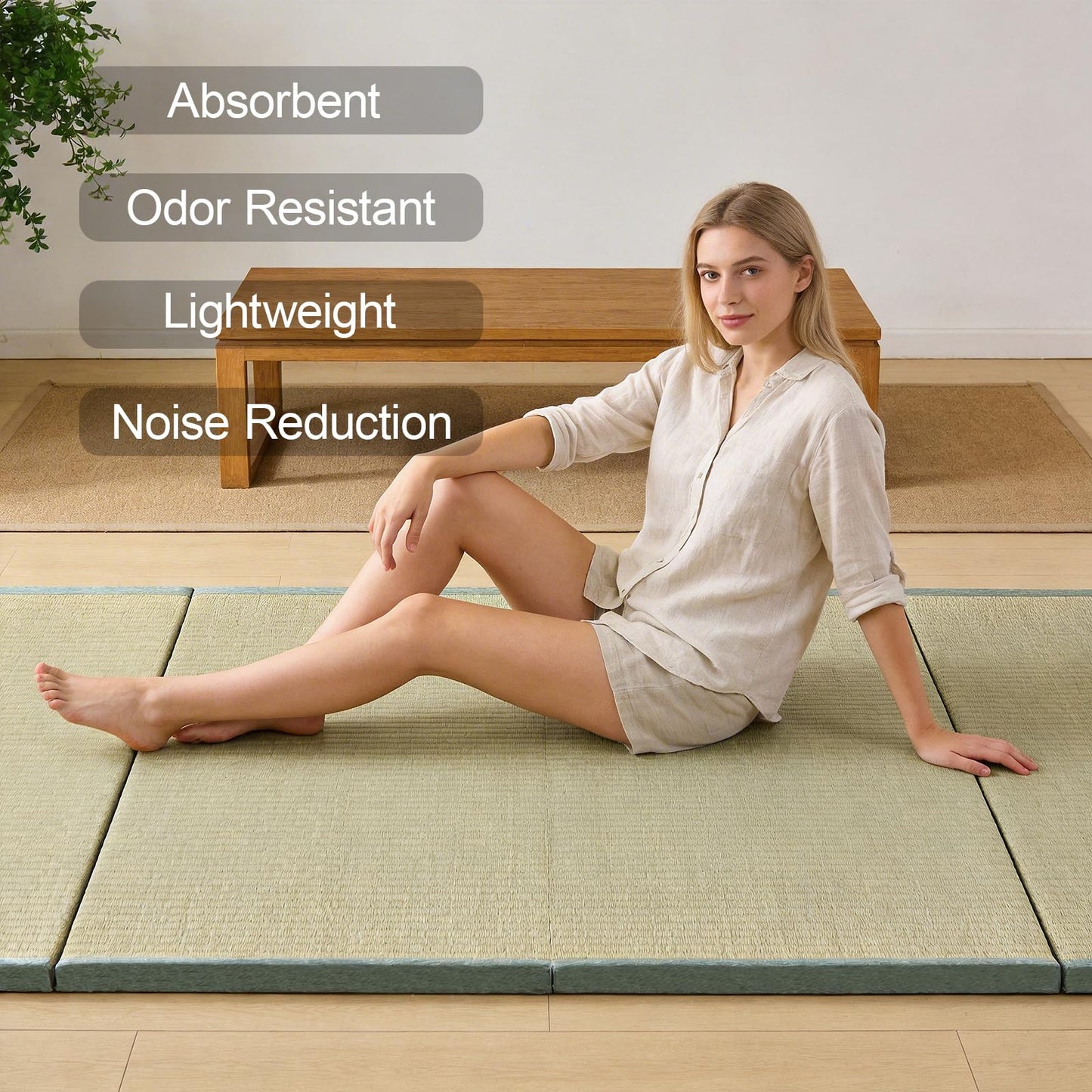 Japanese Traditional Tatami Mat,Mattress Firm And Comfortable 3 Folds Firm And Comfortable Futon Mattress With 100% Natural Green Rush Grass