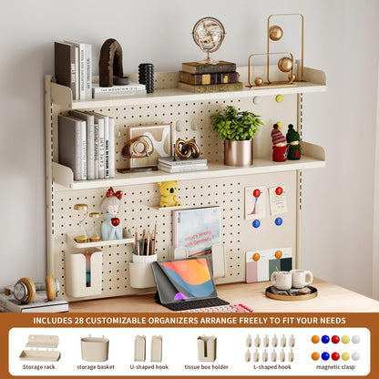 YAGEANNL Clamp-On 2-tier Desk Shelf 100cm,Pegboard Desk Shelf,Desktop Organizer With Pegboard for Gaming,Studying and Working