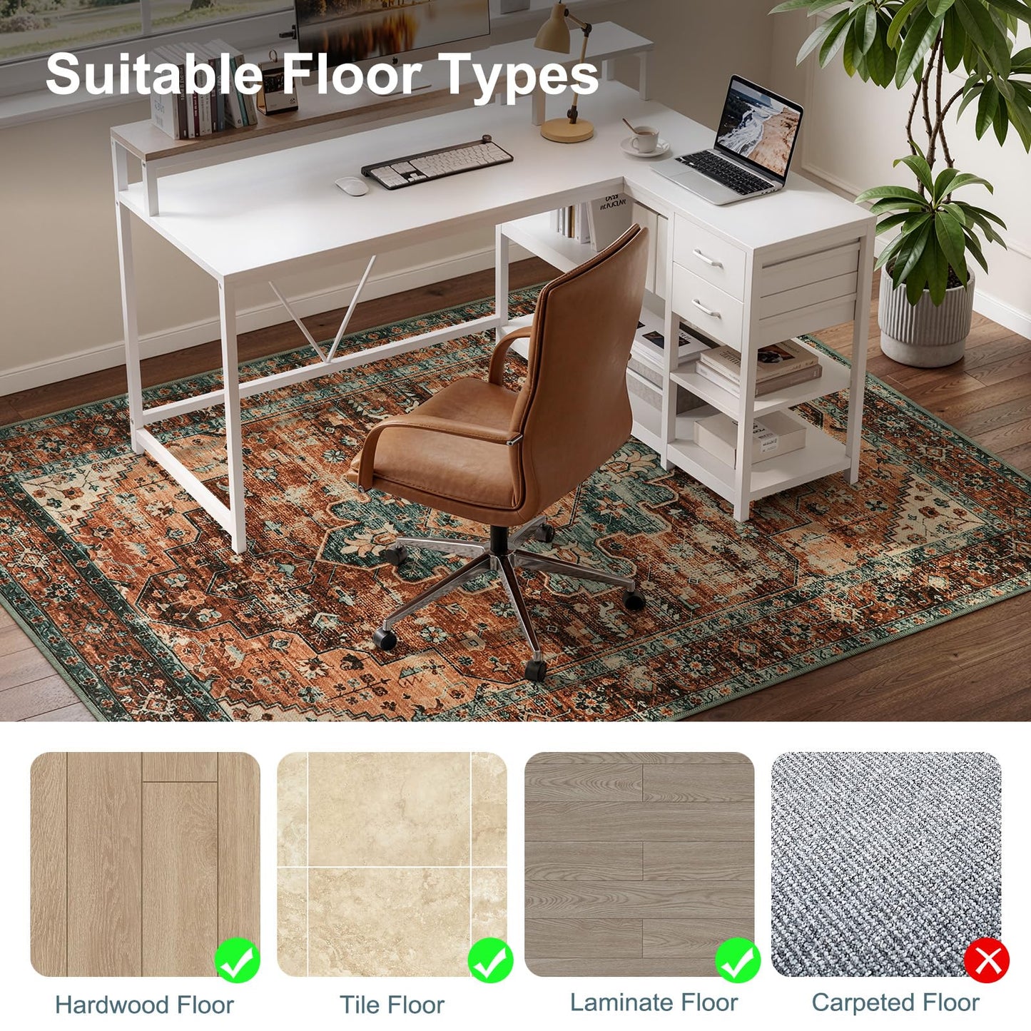 Anidaroel 48"x60" Chair Mat for Wood/Tile, Desk Chair Rug for Hard Floors, Low Pile Carpet Mat
