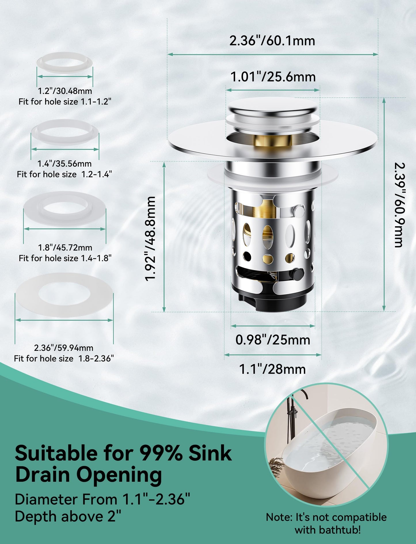 Magichome Bathroom Sink Plug fit for 28-45mm Basin Holes