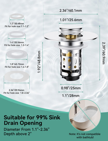 Magichome 2 Pack Bathroom Sink Plug fit for 28-45mm Basin Holes