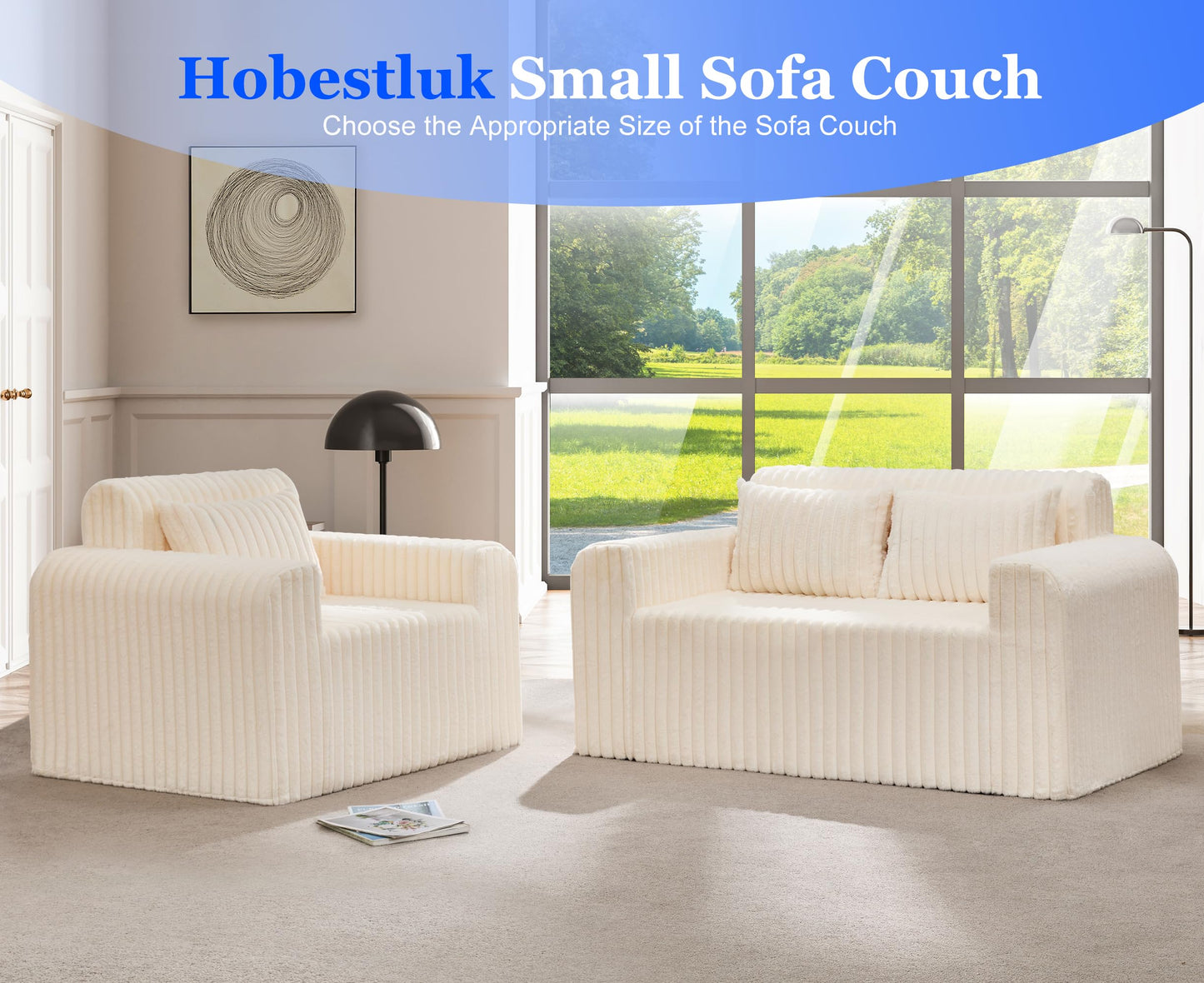 Hobestluk Single Foam Sofa with Pillows Comfy Furry Couch for Small Spaces