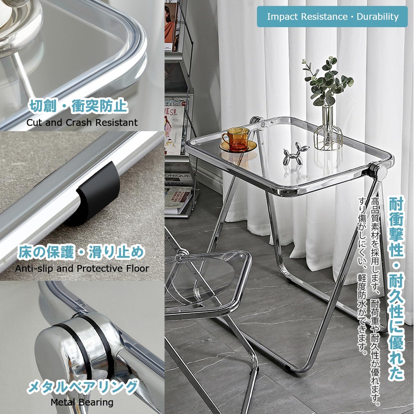 KAIHAOWIN Folding TV Tray Table Clear Acrylic Foldable Table No Assembly Required Tiny Desk for Home Office Side Table Small Computer Desk for Small