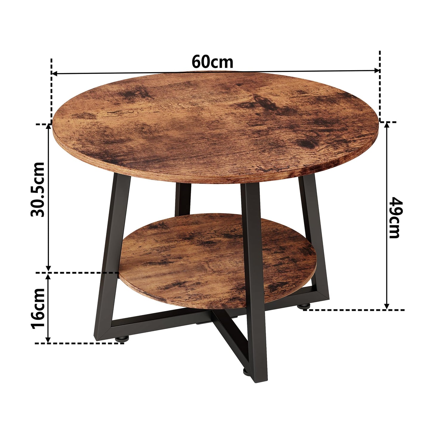 FOUBAM Round Coffee Table with Storage,Metal Small Coffee Table,Brown