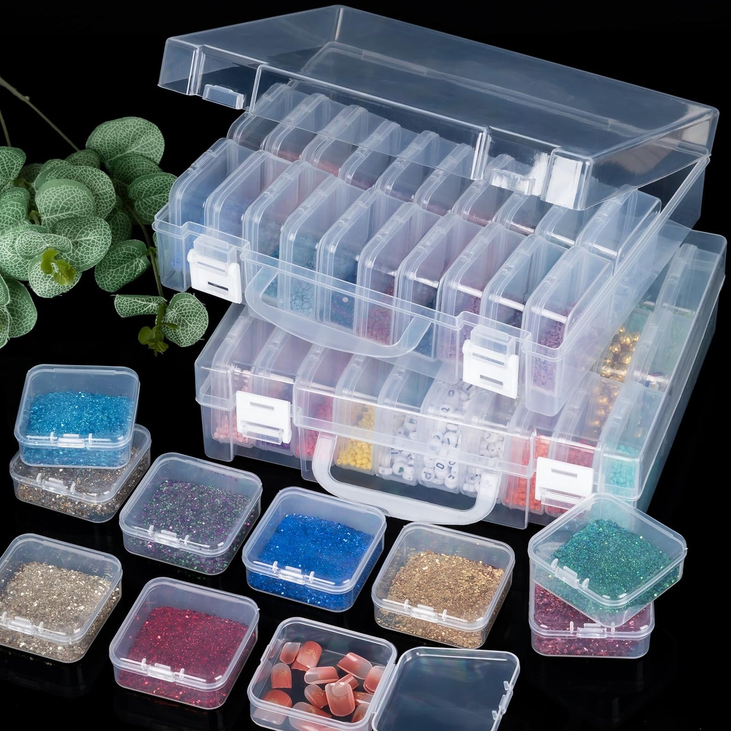RONGLAIJIN 30 Grids Bead Storage Boxes, Portable Diamond Art Storage Boxes, Small Rectangular Storage Containers with Hinged Lids for Beads Seeds