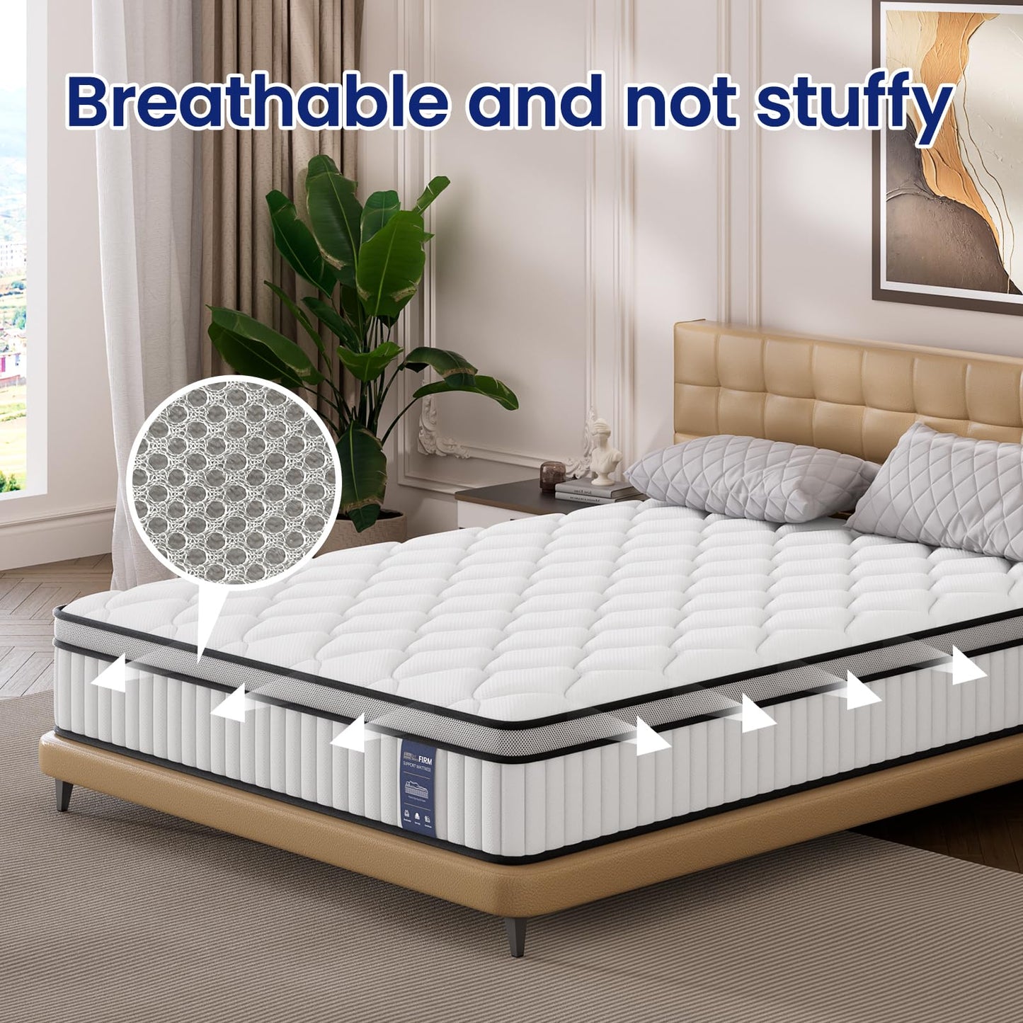 BedStory 5FT King Size Mattress 10.2 Inch, Medium Firm Hybrid Pocket Sprung Mattress with Breathable Foam, Motion Isolation & Pressure Relief