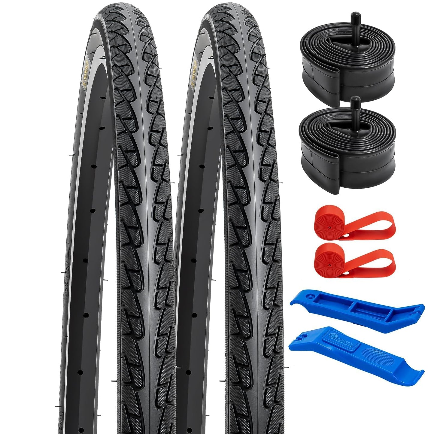 YunSCM 2-PCS 26x1 3/8 Road Bike Tyres 37-590 and 26x1 3/8 Bike Tubes Schrader Valve Compatible with 26 x 1 3/8 26x1 3-8 Wheelchair Bike Bicycle Tyres