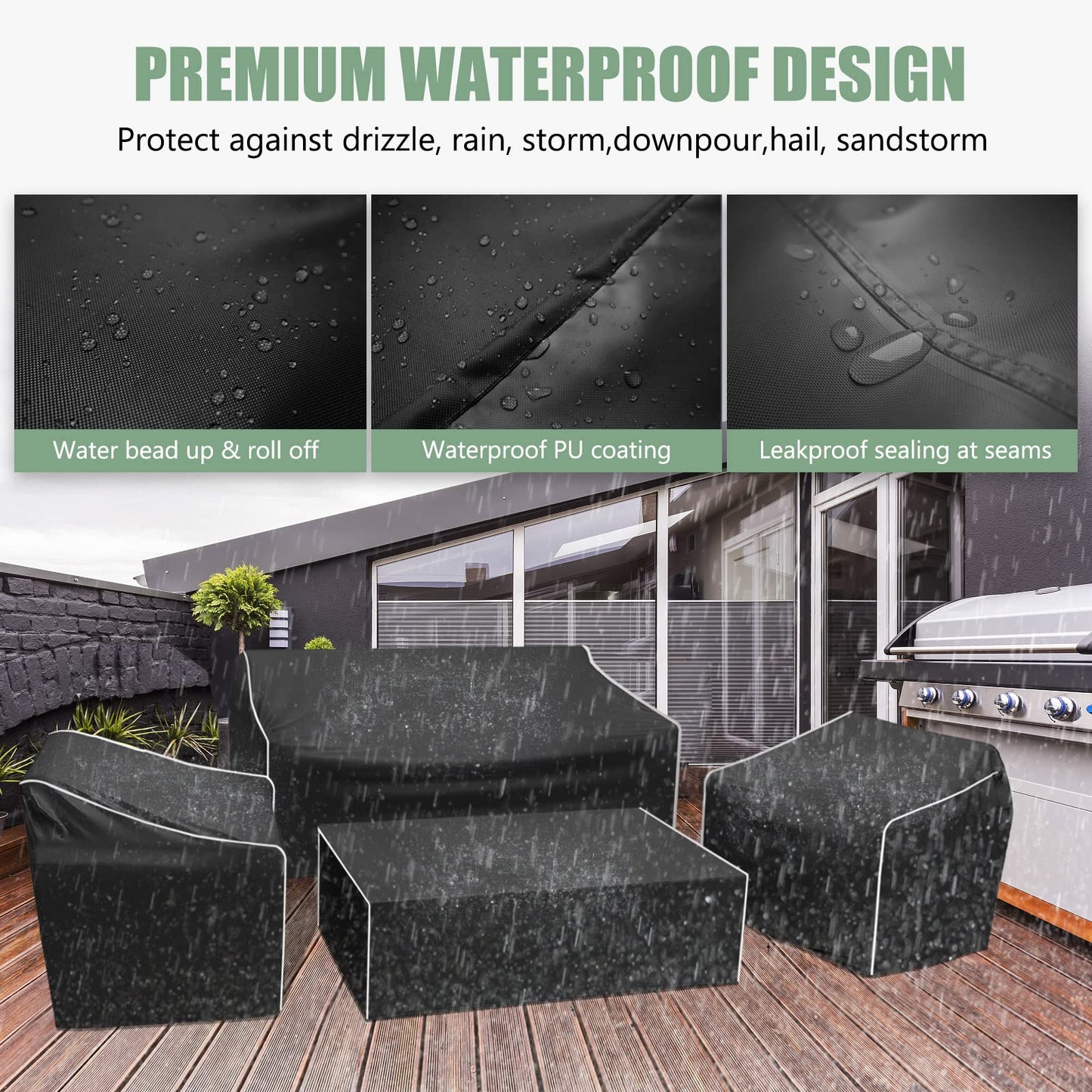 Gasadar Patio Furniture Covers 4 Piece, Waterproof Outdoor Furniture Covers, Patio Furniture Set Covers -Black