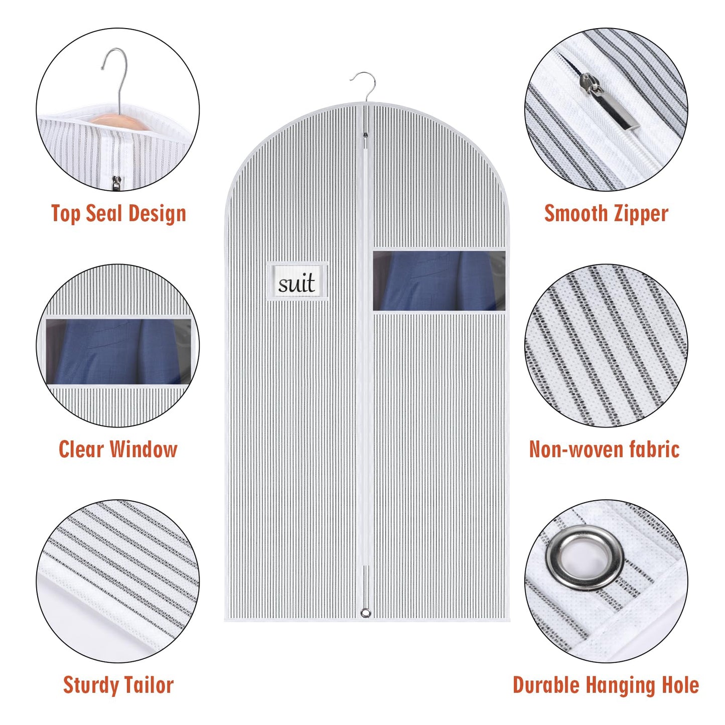 Univivi Garment Bag, 40 inch Clothes Covers, 5 Pack, White