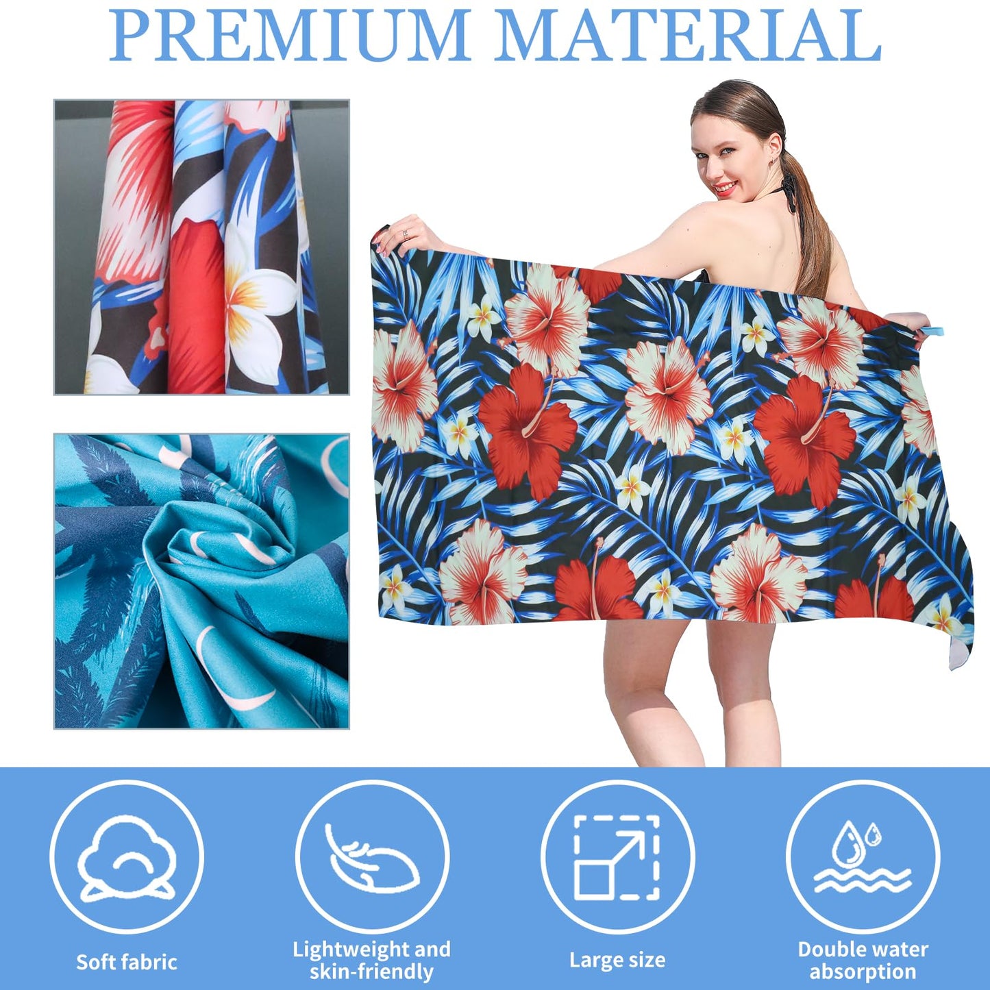 TMEOG Microfibre Beach Towels 2 Pack 180x80cm Extra Large Sand Free Beach Towel for Adults Compact Thin Travel Towel Women Men Lightweight Swim Pool