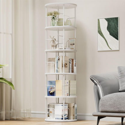 OCTORO 5 Tier Rotating Bookshelf, 360° Corner Bookshelf Tower, Round Revolving Bookcase with Adjustable Levels, Spinning Book Shelf for Home Office