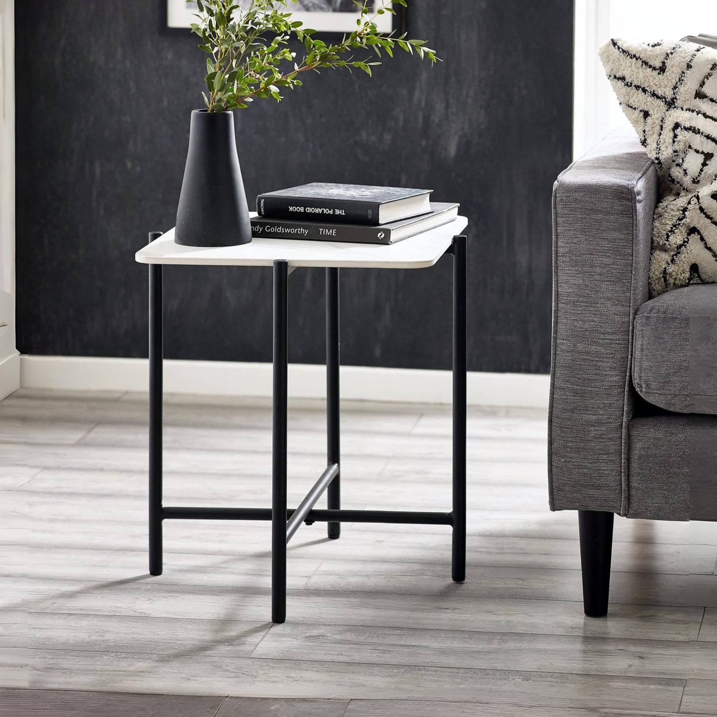 Julian Bowen Siena Square End Table, White Marble Effect - H55 x W50cm