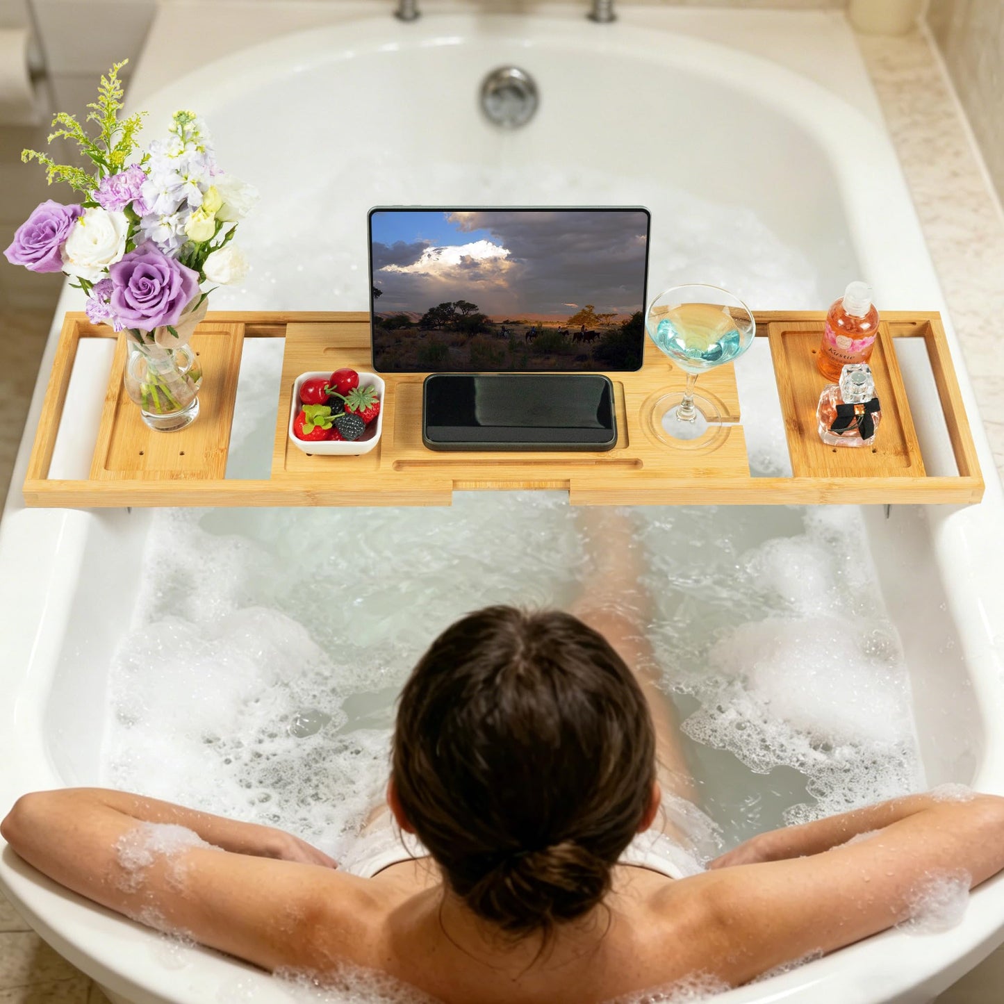 Utoplike Bamboo Expandable Bath Tray Bath Board for Tub