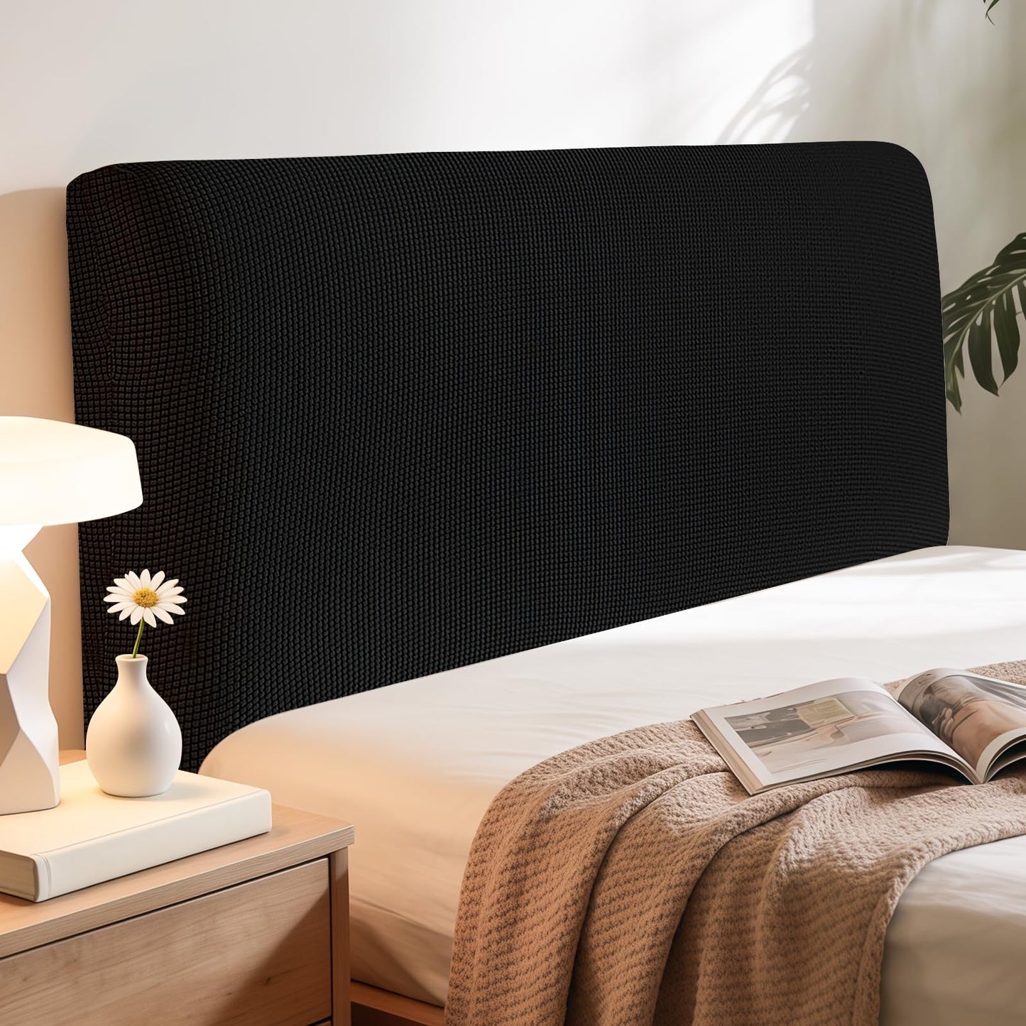 Niuoppy Bed Headboard Cover Fully Wrapped, Stretch Head Board Covers for Single Bed, Beds Headboard Protector Dustproof and Cat Scratch-proof