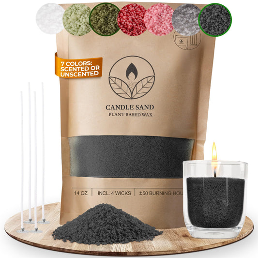 comforder Candle Sand with Fragrance and Wick, Aroma Candle Wax Granules, Candle Making Set, 400 g Sand Candles Wax Granules + 4 Candle Wicks (Black,
